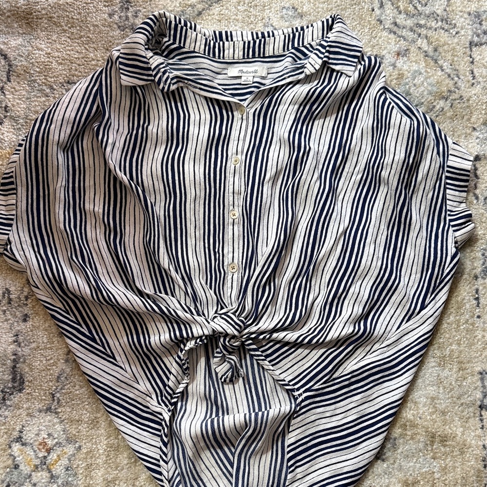 Madewell Navy and White Striped Button Down Shirt